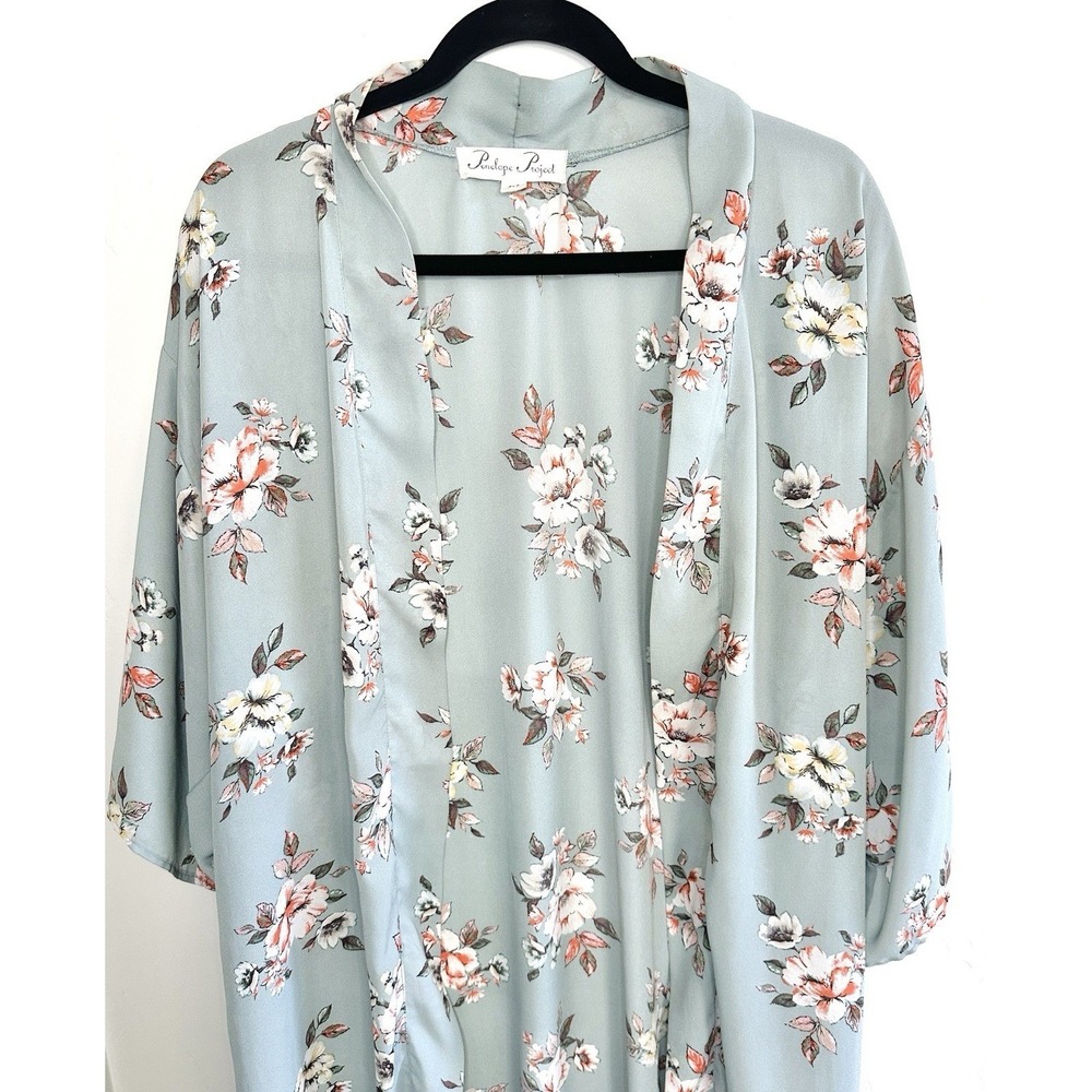 Penelope Project‎ Floral Kimono Cardigan Sage Green Size M Boho Cover Up Cottage - Picture 4 of 15